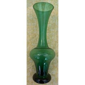 Vintage - Rossini Japan - Emerald Green - Hand Blown Glass -  Bud Vase 8" High